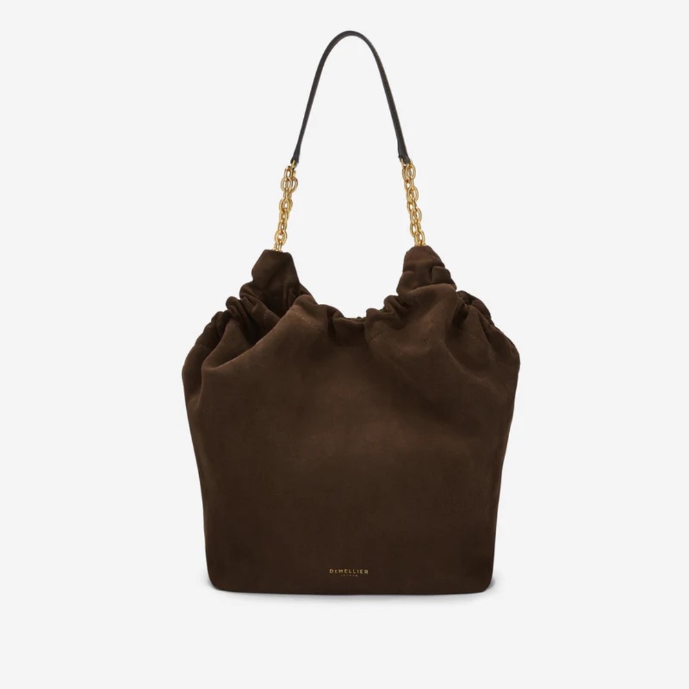 DEMELLIER NEW Brown Suede Shoulder Bag with Gold Chain
